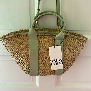 Zara Green and Tan Woven Shoulder Bag